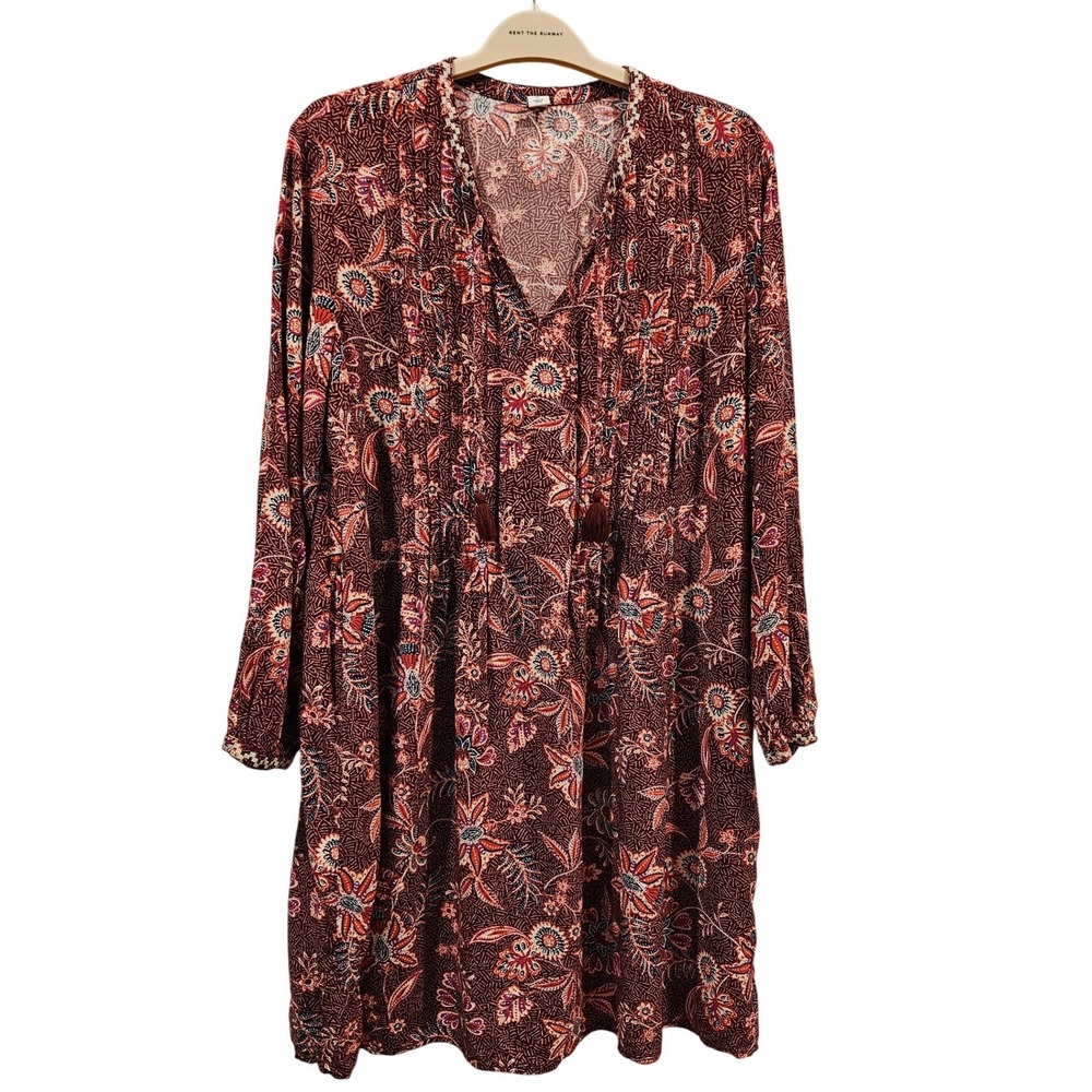 Old Navy Bohemian XL Long Sleeve peasant Floral Print V Neck Tiered Midi Dress